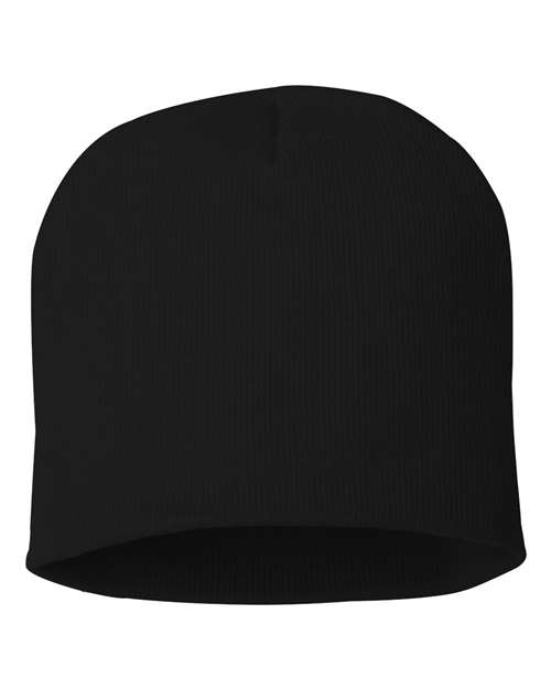 Black - Custom Leather Patch 8-Inch Beanie | 403 Custom Cuts
