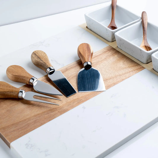 Customized Marble Charcuterie Board Set with precision laser engraving and wood accents by 403 Custom Cuts.