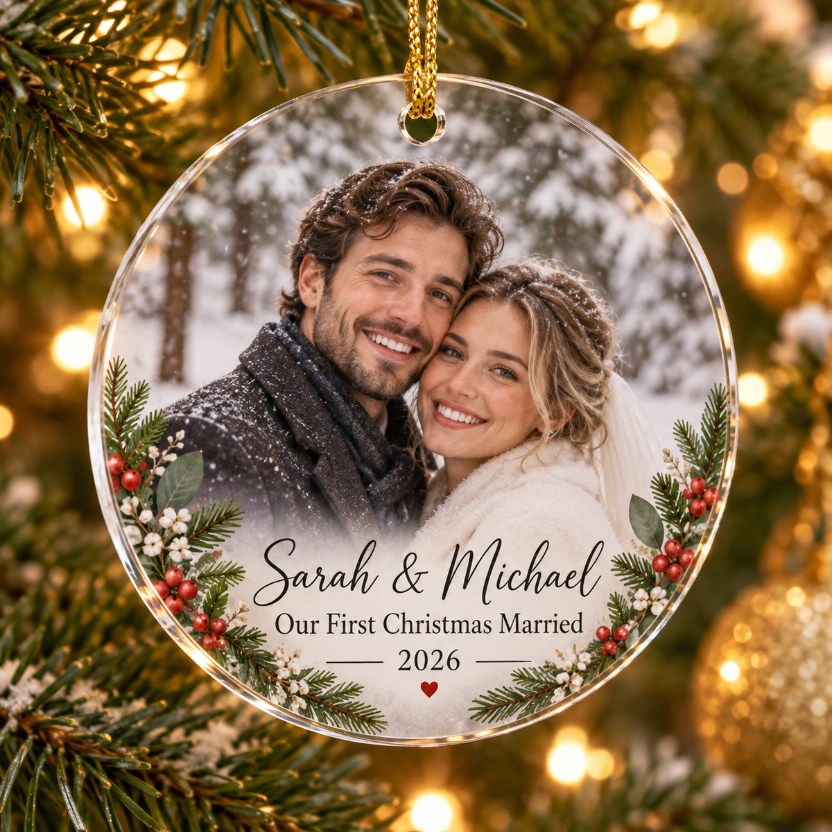 Our First Christmas Married Photo Ornament