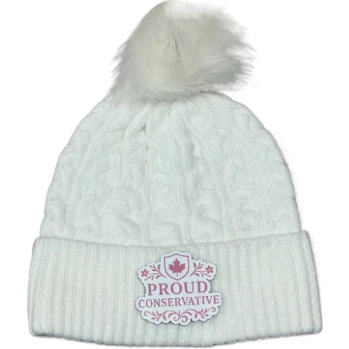 Proud Conservative Women’s Pom Beanie – Winter Knit Edition-Charcoal-White 403 Custom Cuts