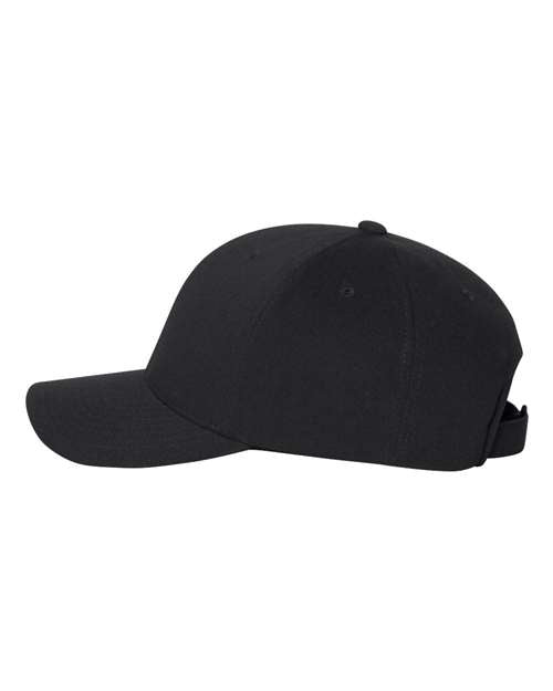 Flexfit 110C hook-and-loop baseball hat in Black, angled front view.