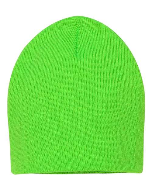 Neon green beanie on a white background