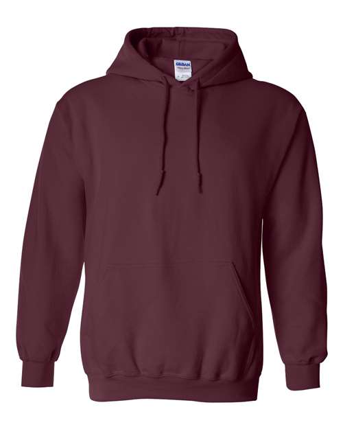 Customizable Maroon hoodie with a visible Gildan label on a white background