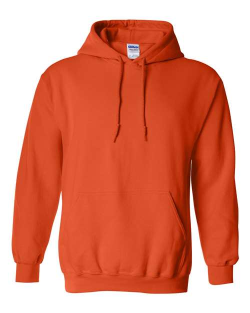 Customizable Orange hoodie with a visible Gildan label on a white background