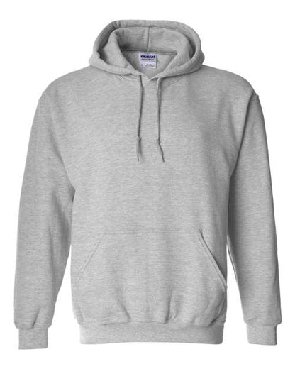 Customizable Gray hoodie with a visible Gildan label on a white background