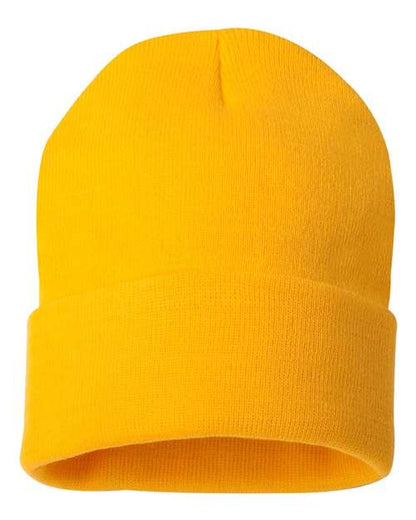 Gold Yellow beanie hat on a white background