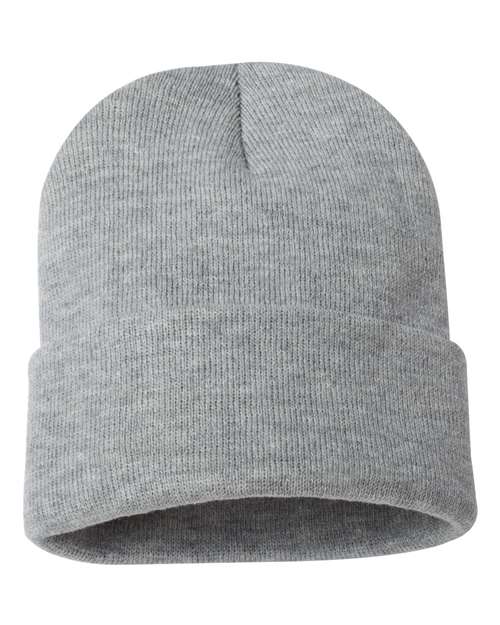Gray knit beanie on a white background