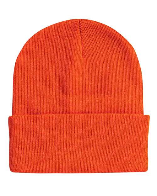 Blaze'n Orange knit beanie on a white background