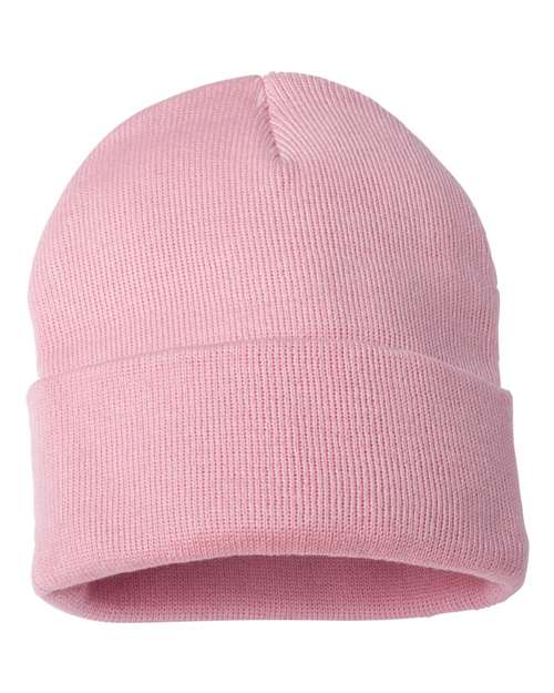 Pink beanie hat on a white background