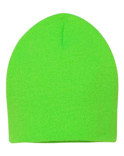 Neon green beanie on a white background
