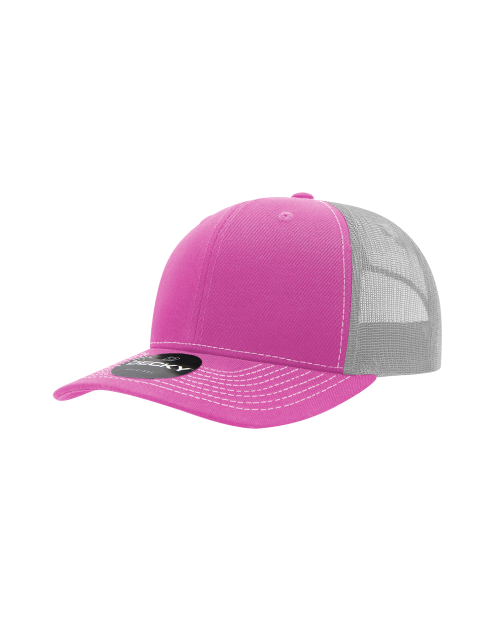 Decky 6031 - 6 Panel Mid Profile Structured Contra-Stitch Trucker-Hot Pink/White 403 Custom Cuts