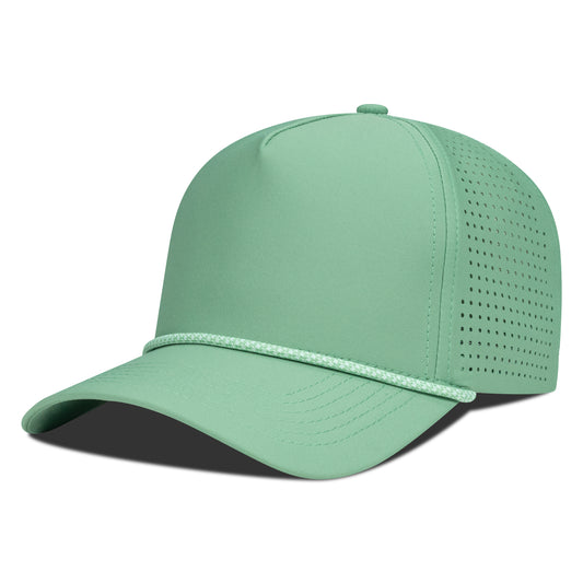 Mint green baseball cap with mesh design on a white background