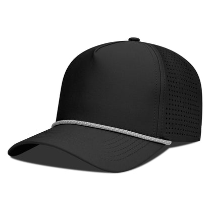 Black baseball cap with gray brim on a white background