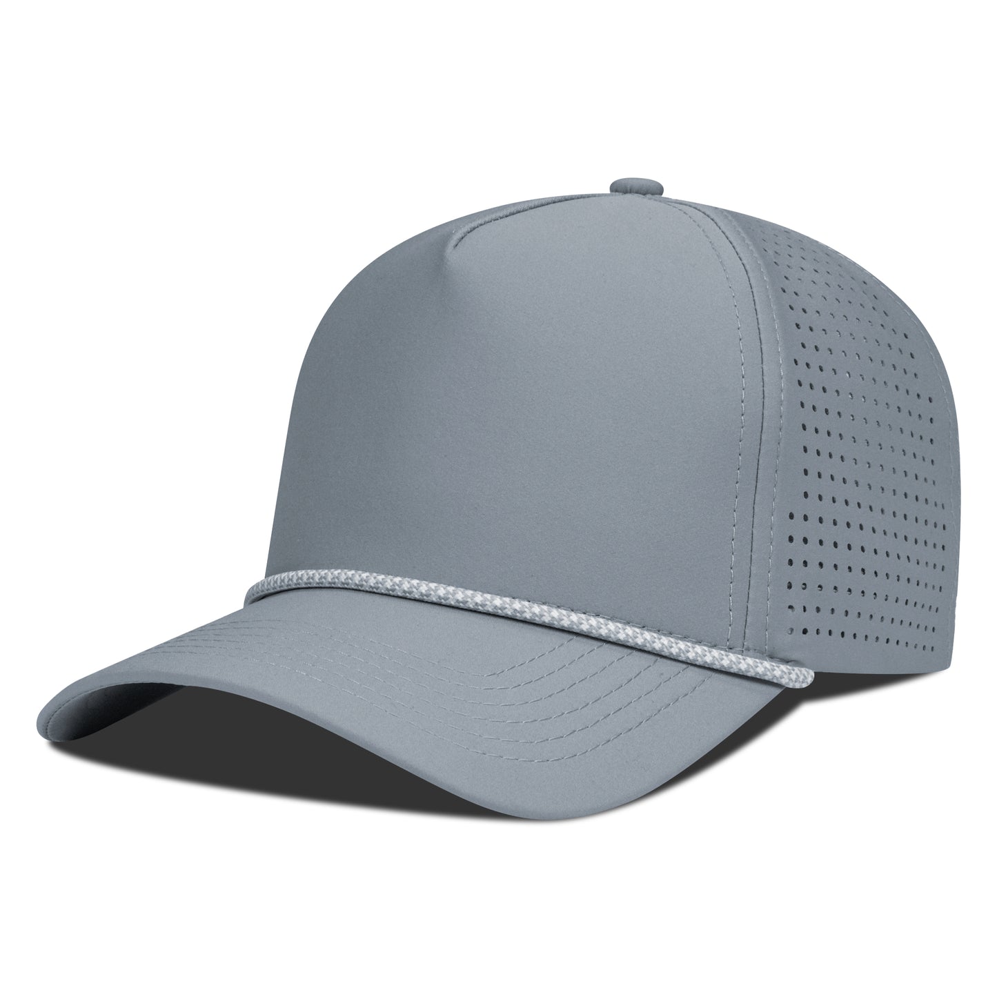 Gray baseball cap with mesh design on a white background