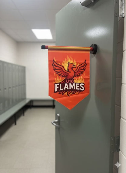 Custom Hockey Dressing Room Door Banner with Magnetic Pole 18x12"
