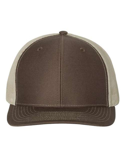 Custom Richardson 112 Brown and beige trucker cap on a white background