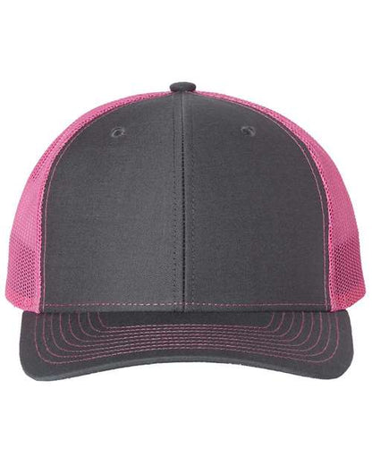 Custom Richardson 112 Gray and pink trucker cap on a white background