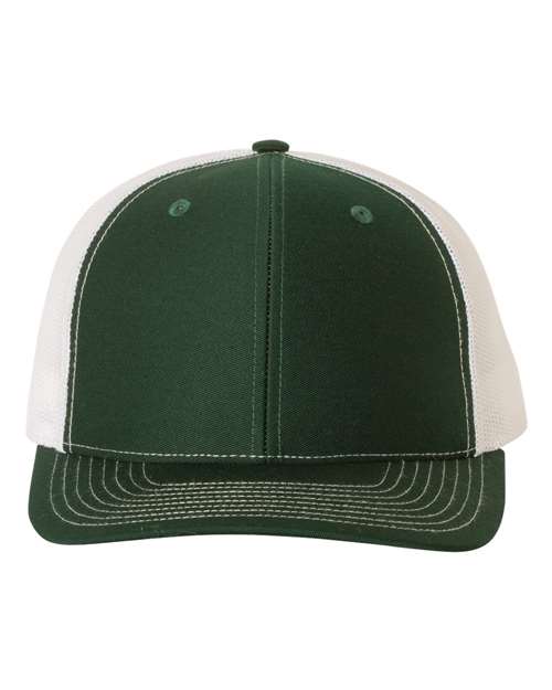 Custom Richardson 112 Green and white cap with mesh back on a white background