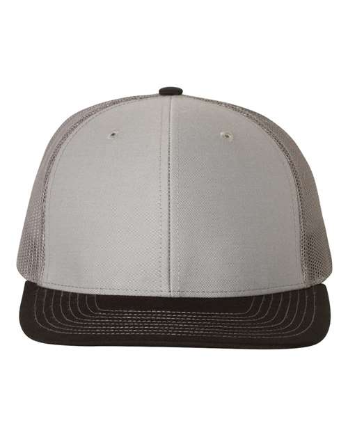 Custom Richardson 112 Gray and black cap with mesh back on a white background
