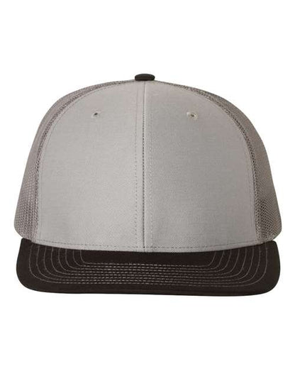 Custom Richardson 112 Gray and black cap with mesh back on a white background