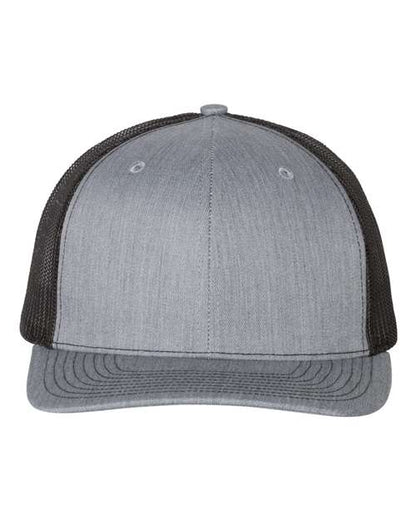 Custom Richardson 112 Gray and black trucker cap on a white background