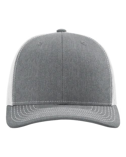 Custom Richardson 112 Gray cap with white mesh back on a white background