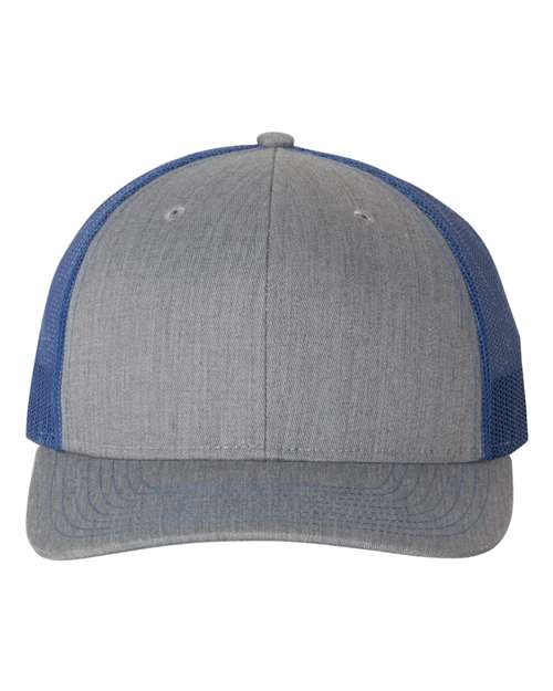 Custom Richardson 112 Gray and blue trucker cap on a white background