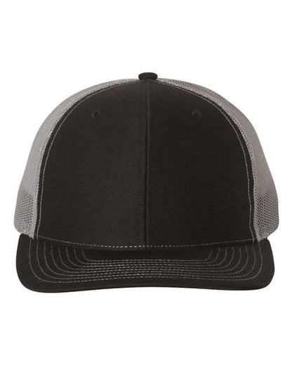 Custom Richardson 112 Black and gray trucker cap on a white background