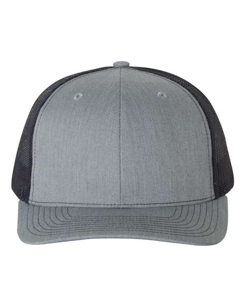 Custom Richardson 112 Gray and black cap with mesh back on a white background