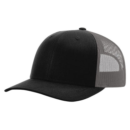 Richardson 115 Low Pro Trucker Cap, Snapback Hat - Black-Charcoal