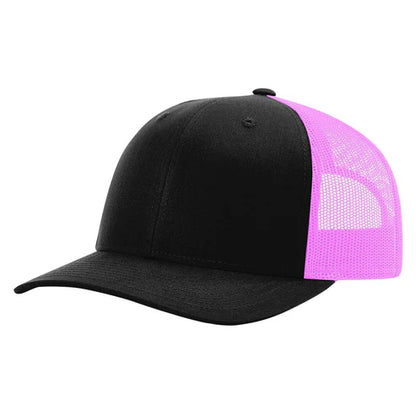 Richardson 115 Low Pro Trucker Cap, Snapback Hat - Black-Neon Pink