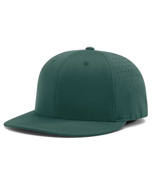 Green baseball cap with perforated design on a white background