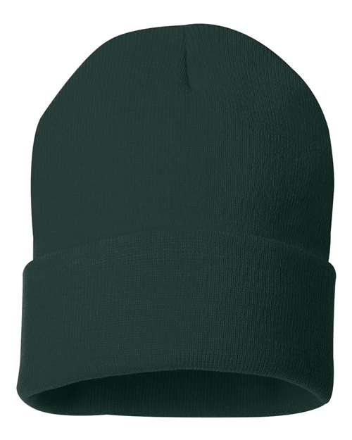 Dark green beanie on a white background