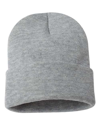 Gray knit beanie on a white background