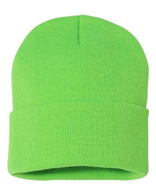 Green beanie hat on a white background