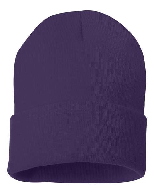 Purple beanie on a white background