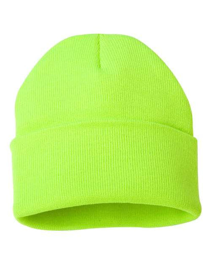 Neon green beanie on a white background