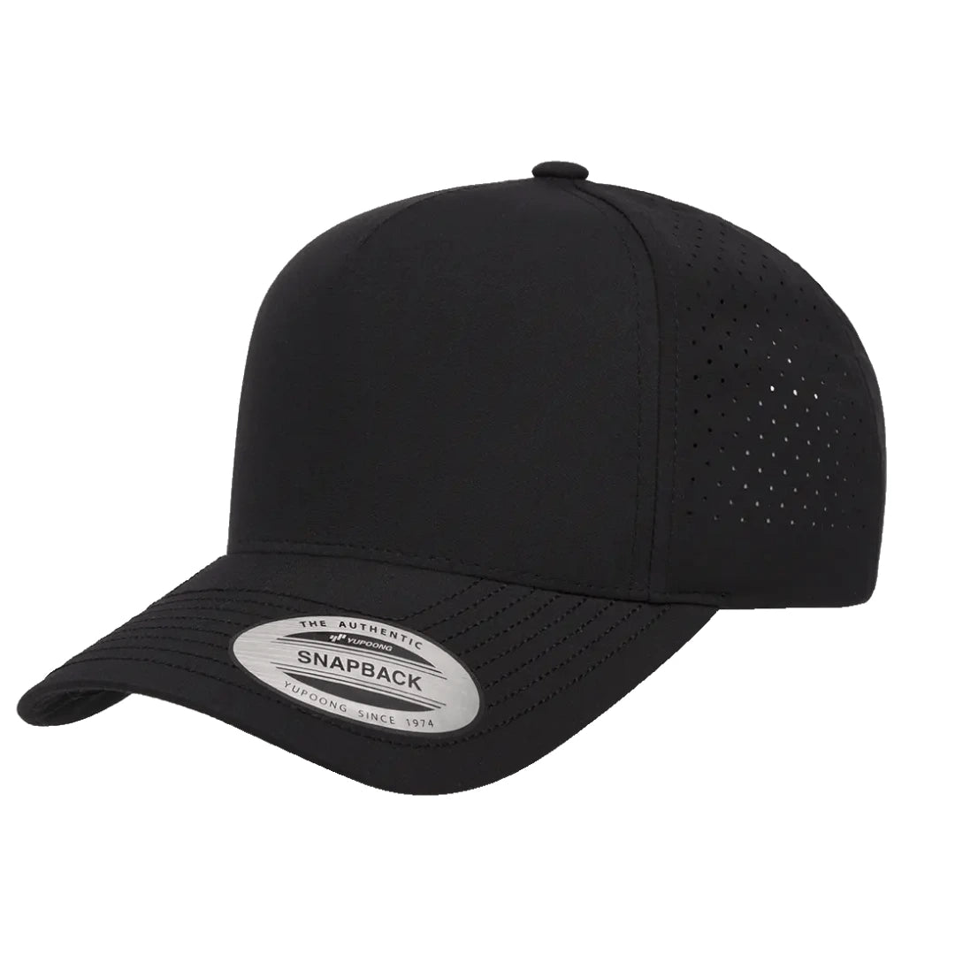 Yupoong 5389AP - 5 Panel Perforated Snapback Hat-Heather Grey-Black-Navy-White 403 Custom Cuts