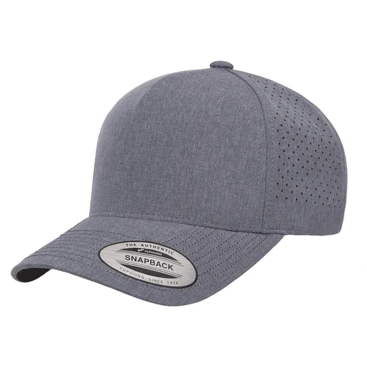 Yupoong 5389AP - 5 Panel Perforated Snapback Hat-Heather Grey-Black-Navy-White 403 Custom Cuts