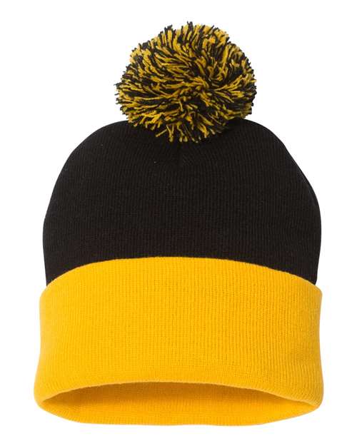 Black & Gold - Custom Leather Patch Pom-Pom Toque | 403 Custom Cuts