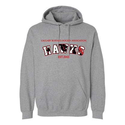 Grey Calgary Hawks hoodie with Hawks chest design