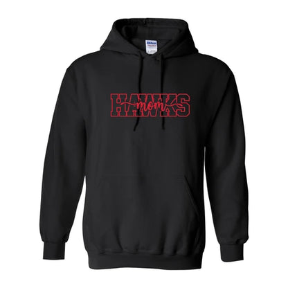 Black Calgary Hawks Mom hoodie with chest lettering