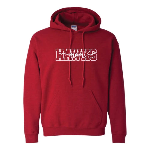Red Calgary Hawks Mom hoodie with chest lettering