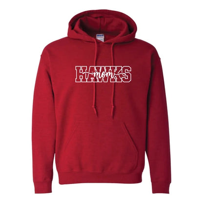 Red Calgary Hawks Mom hoodie with chest lettering