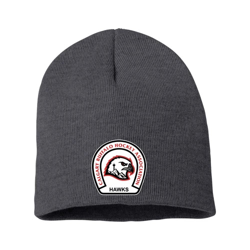 Grey uncuffed toque with Calgary Hawks crest on the front
