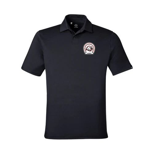 Black Under Armour polo with Calgary Hawks crest on the chest