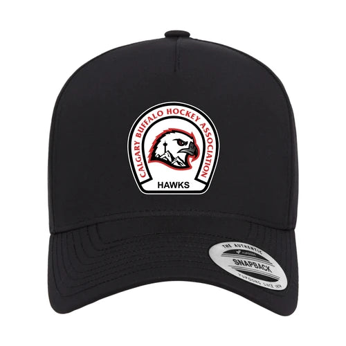 Black Yupoong 5389AP perforated snapback hat with Calgary Hawks crest