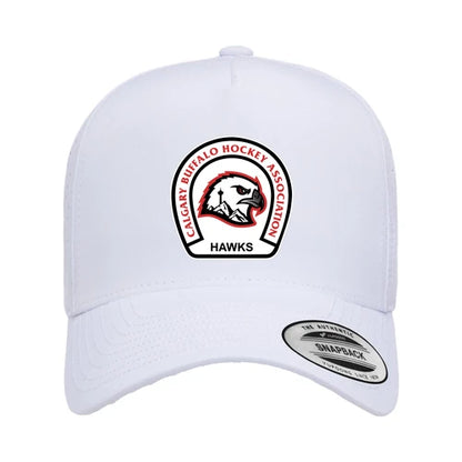 White Yupoong 5389AP perforated snapback hat with Calgary Hawks crest