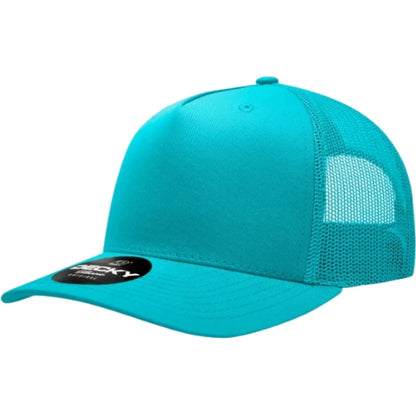 Decky 6030 five-panel trucker hat in Teal, angled front view.