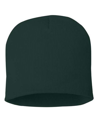 Eight-inch knit beanie in Forest, front view.